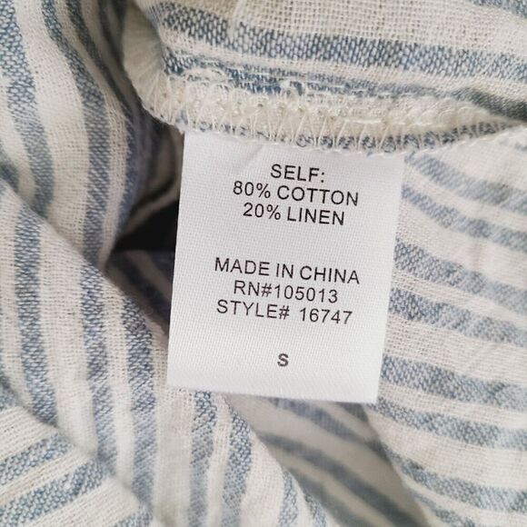 Savanna Jane Top S Gray Stripe Multicolor Embroidery Peplum Ruffle Sleeve Blouse - Picture 7 of 8